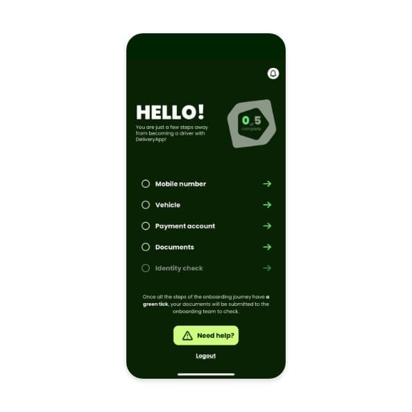 Onboarding process to become a driver with DeliveryApp
