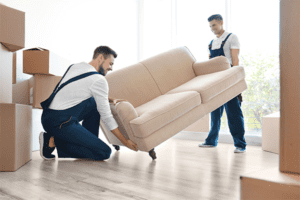 2 delivery drivers offering a white glove service for furniture delivery